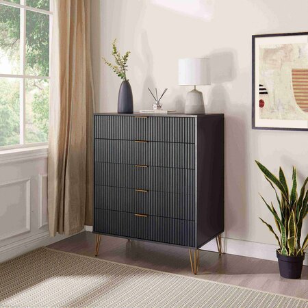 MANHATTAN COMFORT DUMBO 5-Drawer Tall Dresser in Black DR002-BK